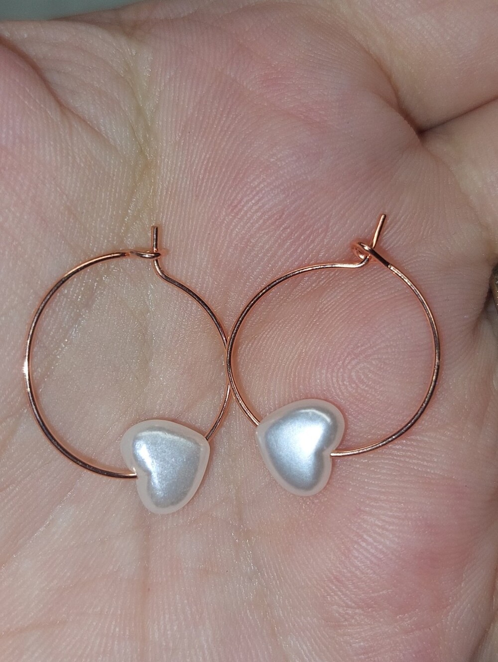 Handmade Rose Gold Tone hoop With Faux Pearl Heart